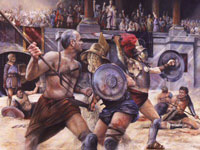 Сражение гладиаторов, происходившее на глазах у императора Клавдия, 52 г. н.э.