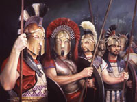 Спартанские и феспийкие гоплиты во время битвы при Фермопилах, 480 г. до н.э.
