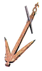 Римский якорь с деревянным корпусом, свинцовым штоком и веревкой от корабля, обнаруженного на озере Неми