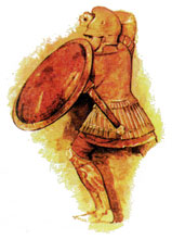Пеший воин с аргивским щитом, изображенный на саркофаге Александра в Стамбуле