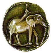 Реверс карфагенской монеты времен Ганнибала с изображением африканского слона
