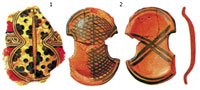 Настенная роспись из Микен, изображающая щит в форме восьмерки. глиняное изображение аипилонского щита