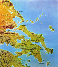 Карта центральной Греции, показывающая театр военных действий