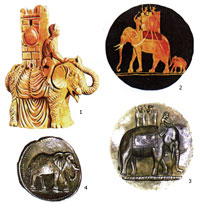Индийский слон с башней, который изображен на серебряной фалере