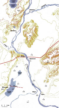 Карта Роны выше дельты, на которой показаны возможные места переправы
